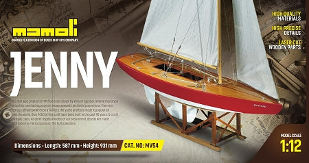 Dusek-Mamoli - Mamoli MV54 Jenny - Wood Plank-On-Frame Ship Model Kit -Length: 587 mm (23"), Height: 931mm (37") Scale 1/12