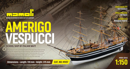 Dusek-Mamoli - Mamoli MV57 Amerigo Vespucci Model Ship Kit Training Ship in Italian Naval Academy - Scale 1/150 - Length 28.4 in, Height 14.8 in