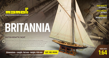 Dusek-Mamoli - Mamoli MV44 Britannia Model Ship Kit - British Regatta Yacht - Scale 1/64 - Length 30 in - Height 36.6 in