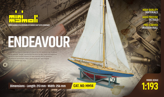 Dusek-Mamoli - Mamoli MM14 Endeavour II - Wooden model kit with pre-carved hull - Scale 1/193 - Length 8.4 in - Height 10.1 in