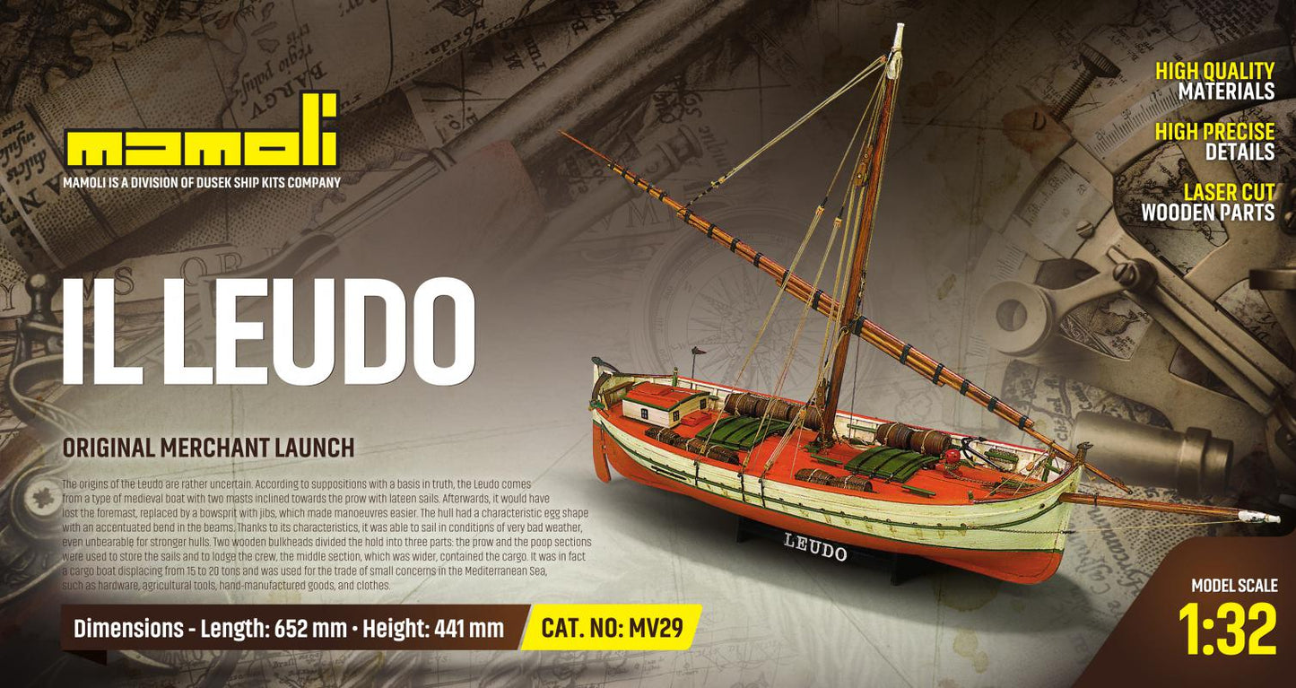 Dusek-Mamoli - Mamoli MV29 Leudo Model Ship Kit - Original merchant launch - Scale 1/32 - Length 25.7 in - Height 17.4 in