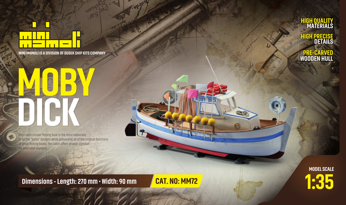 Dusek-Mamoli - Mamoli MM72 Moby Dick - Wooden model kit with pre-carved hull - Scale 1/35 - Length 10.6 in - Height 3.5 in