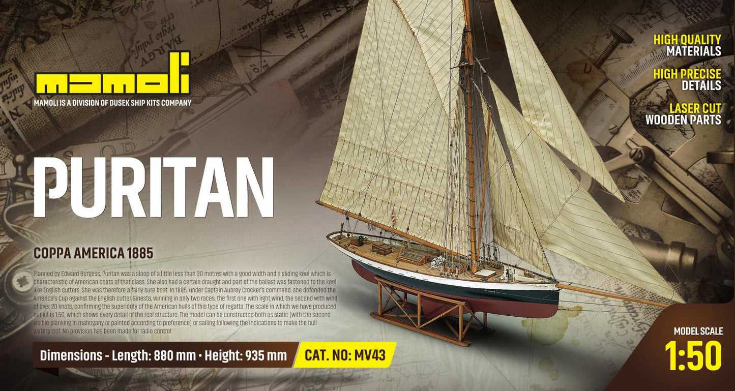 Dusek-Mamoli - Mamoli MV43 Puritan Model Ship Kit - Coppa America 1885 - Scale 1/50 - Length 34.7 in - Height 36.8 in