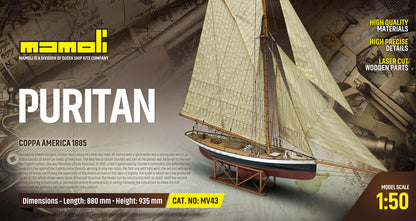 Dusek-Mamoli - Mamoli MV43 Puritan Model Ship Kit - Coppa America 1885 - Scale 1/50 - Length 34.7 in - Height 36.8 in