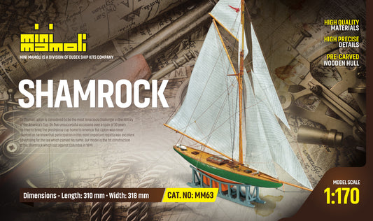Dusek-Mamoli - Mamoli MM63 Shamrock - Wooden model kit with pre-carved hull - Scale 1/170 - Length 310 mm - Height 318 mm