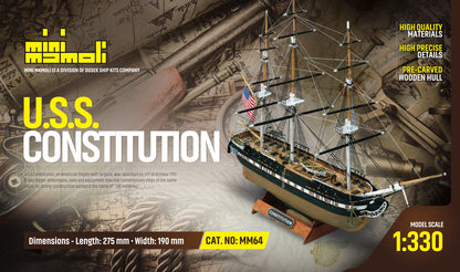 Dusek-Mamoli - Mamoli MM64 USS Constitution - Wooden model kit with pre-carved hull - Scale 1/330 - Length 10.8 in - Height 7.5 in