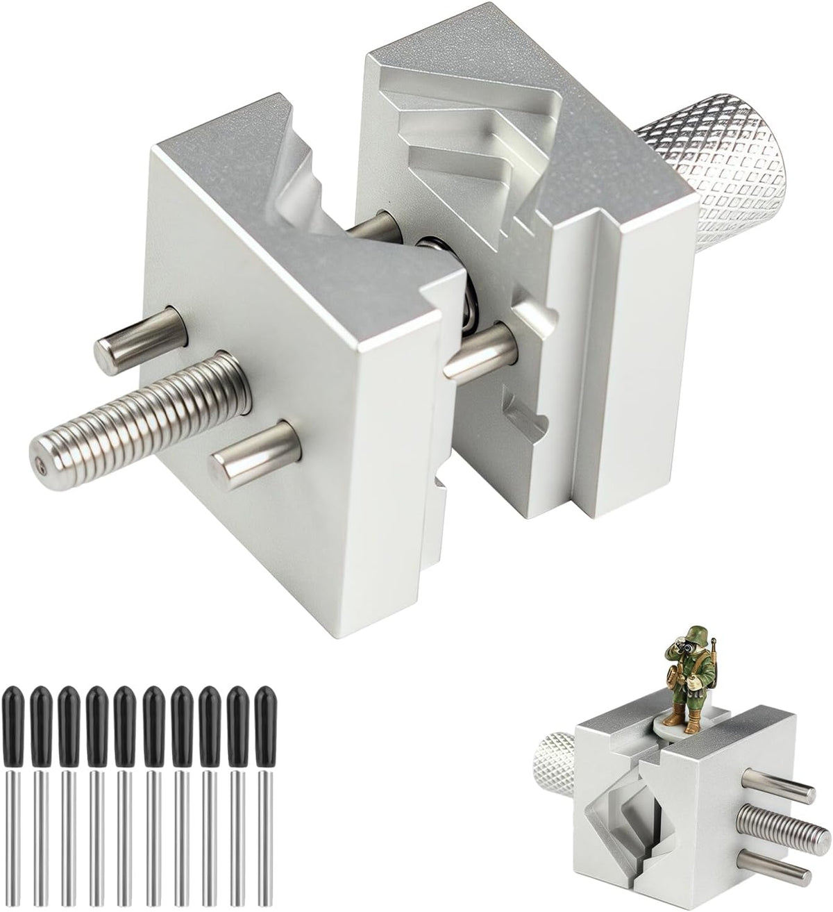 Mini Precision Vise with 10 Holding Rods for Model Building