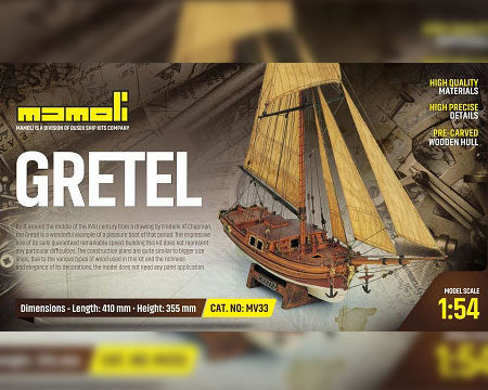 Dusek-Mamoli - Mamoli MV33 Gretel - Wood Plank-On-Frame Model Ship Kit - Scale 1/54 - Length 410 mm (16")
