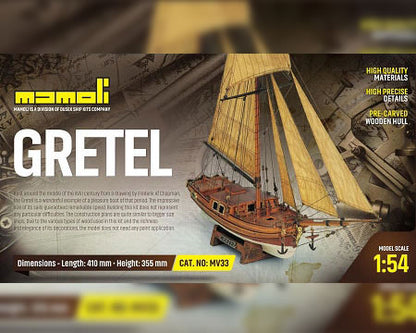 Dusek-Mamoli - Mamoli MV33 Gretel - Wood Plank-On-Frame Model Ship Kit - Scale 1/54 - Length 410 mm (16")