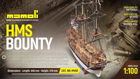 Dusek-Mamoli - Mamoli MV52 - HMS Bounty - Wood Plank-On-Bulkhead Ship Model Kit - Scale 1/100 - Length 448 mm (18")