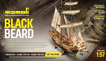 Mamoli MV82 - Blackbeard 1:57 - Wood Plank-On-Frame Ship Model Kit - L: 21" x H: 14"