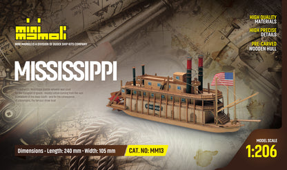 Dusek-Mamoli - Mamoli MM13 - Mississippi - Pre-Carved Wooden Hull Ship Model Kit - Scale 1/206 Length 240mm (9.5")
