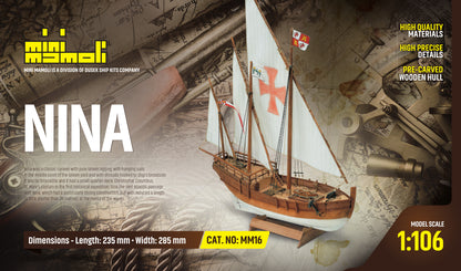 Dusek-Mamoli - Mamoli MM16 - Nina - Pre-Carved Wooden Hull Ship Model Kit - Scale 1/106 Length 235mm (9")