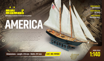 Dusek-Mamoli - Mamoli MM04 - America - Pre-Carved Wooden Hull Ship Model Kit - Scale 1/140 Length 370mm (14.5")