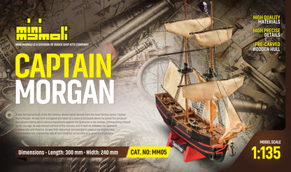 Dusek-Mamoli - Mamoli MM05 - Captain Morgan - Pre-Carved Wooden Hull Ship Model Kit - Scale 1/135 Length 300mm (12")