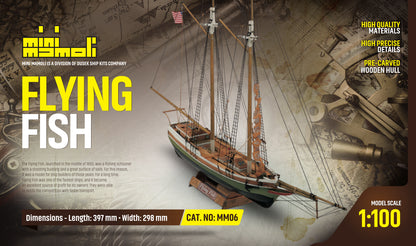 Dusek-Mamoli - Mamoli MM06 - Flying Fish - Pre-Carved Wooden Hull Ship Model Kit - Scale 1/100 Length 397mm (15.5")