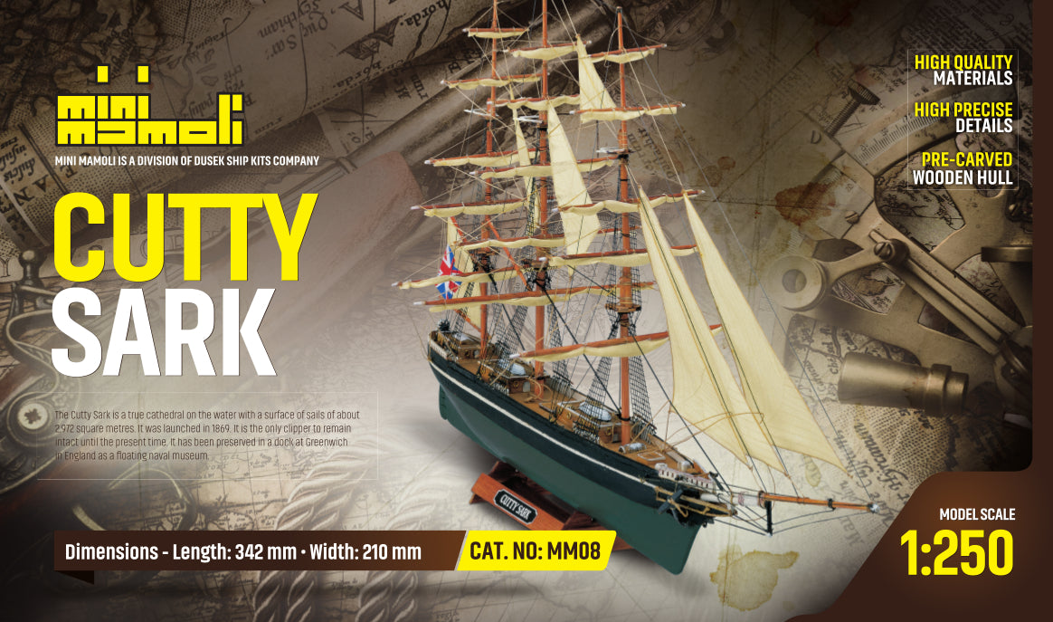 Dusek-Mamoli - Mamoli MM08 - Cutty Sark - Pre-Carved Wooden Hull Ship Model Kit - Scale 1/250 Length 342mm (13")